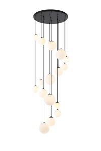 Monza 60cm Pendant, 16 x G9, Satin Black, Opal Glass