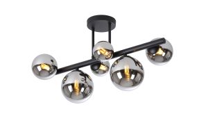 Monza Semi Flush Ceiling Light, 6 x G9, Satin Black, Chrome Plated Glass