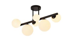 Monza Semi Flush Ceiling Light, 6 x G9, Satin Black, Opal Glass