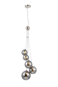 Monza 27cm Pendant, 5 x G9, Satin Nickel, Chrome Plated Glass