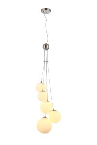 Monza 27cm Pendant, 5 x G9, Satin Nickel, Opal Glass