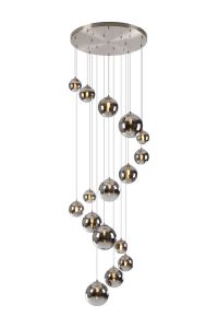 Monza 60cm Pendant, 16 x G9, Satin Nickel, Chrome Plated Glass
