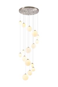 Monza 60cm Pendant, 16 x G9, Satin Nickel, Opal Glass