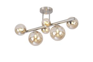 Monza Semi Flush Ceiling Light, 6 x G9, Satin Nickel, Amber Plated Glass