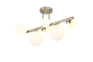 Monza Semi Flush Ceiling Light, 6 x G9, Satin Nickel, Opal Glass