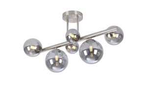 Monza Semi Flush Ceiling Light, 6 x G9, Satin Nickel, Smoke Plated Glass