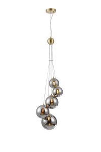 Monza 27cm Pendant, 5 x G9, Satin Gold, Chrome Plated Glass