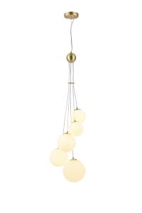 Monza 27cm Pendant, 5 x G9, Satin Gold, Opal Glass