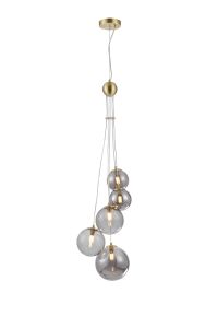 Monza 27cm Pendant, 5 x G9, Satin Gold, Smoke Plated Glass