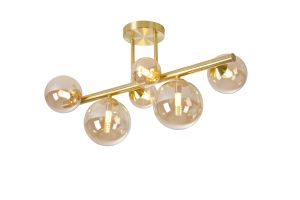 Monza Semi Flush Ceiling Light, 6 x G9, Satin Gold, Amber Plated Glass