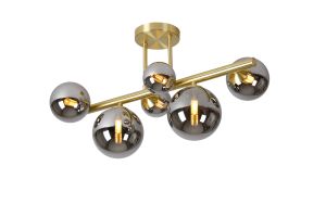 Monza Semi Flush Ceiling Light, 6 x G9, Satin Gold, Chrome Plated Glass