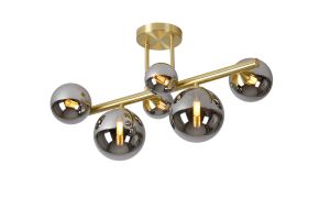 Monza Semi Flush Ceiling Light, 6 x G9, Satin Gold, Chrome Plated Glass