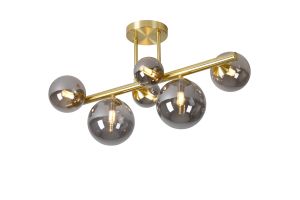 Monza Semi Flush Ceiling Light, 6 x G9, Satin Gold, Smoke Plated Glass