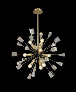 Settepani 60cm Pendant Sputnik, 9 Light E14, Brushed Gold & Gloss Black/Crystal