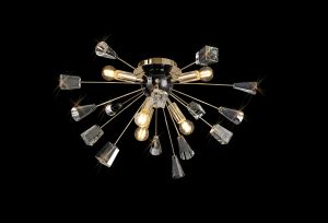 Settepani 60cm Ceiling Sputnik, 6 Light E14, Brushed Gold & Gloss Black/Crystal