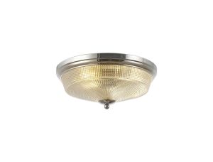 Arvo 2 Light E27 Flush Ceiling Light, Polished Nickel/Prismatic Glass