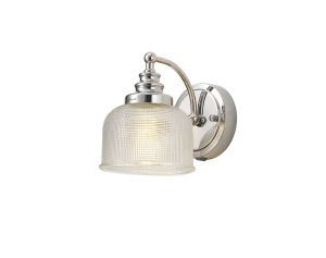 Arvo Switched Wall Lamp 1 Light E27 Polished Nickel/Prismatic Glass