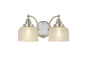 Arvo Switched Wall Lamp 2 Light E27 Polished Nickel/Prismatic Glass