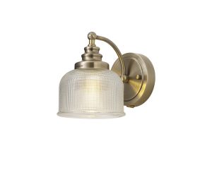 Arvo Switched Wall Lamp 1 Light E27 Antique Brass/Prismatic Glass