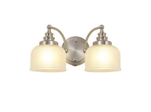 Arvo Switched Wall Lamp 2 Light E27 Satin Nickel/Frosted Glass