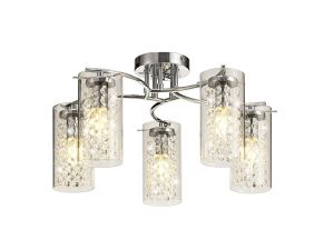 Sorriso Semi Flush Light, 5 x E14, Polished Chrome/Crystal/Glass