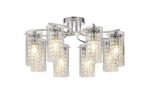 Sorriso 56cm Semi Flush Light, 8 x E14, Polished Chrome / Crystal / Glass