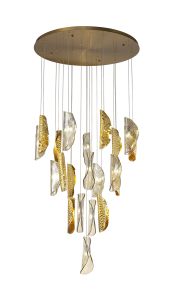 Succo 82cm Pendant 5m 21 x G9, Brass Metal Shade & Cognac Glass Item Weight: 24.9kg