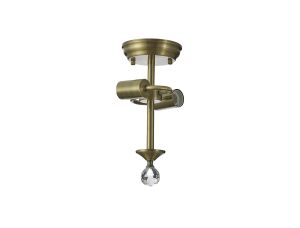 Amara Semi Flush Ceiling Fitting, 2 x E27, Antique Brass