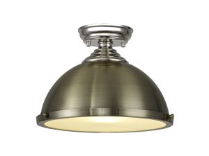 Amara 1 Light Flush Ceiling E27 With Round 31cm Metal Shade Polished Nickel/Antique Brass/Frosted White