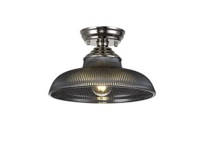 Amara 1 Light Flush Ceiling E27 With Round 30cm Glass Shade Polished Nickel/Smoked