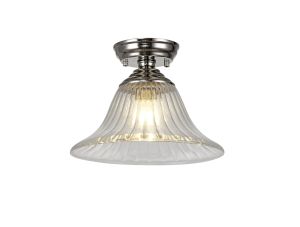 Amara 1 Light Flush Ceiling E27 With Bell 30cm Glass Shade Polished Nickel/Clear