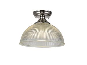 Amara 1 Light Flush Ceiling E27 With Dome 30cm Glass Shade Polished Nickel/Clear