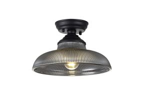 Amara 1 Light Flush Ceiling E27 With Round 30cm Glass Shade Matt Black/Smoked