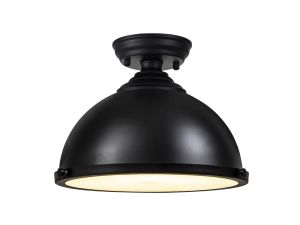 Amara 1 Light Flush Ceiling E27 With Round 31cm Metal Shade Matt Black/Frosted White
