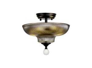 Amara 2 Light Semi Flush Ceiling E27 With Round 30cm Glass Shade Matt Black/Smoked