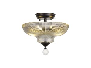 Amara 2 Light Semi Flush Ceiling E27 With Round 30cm Glass Shade Matt Black/Clear