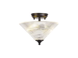 Amara 2 Light Semi Flush Ceiling E27 With Cone 30cm Glass Shade Matt Black/Clear