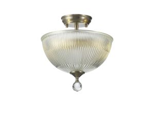 Amara 2 Light Semi Flush Ceiling E27 With Dome 30cm Glass Shade Satin Nickel/Clear