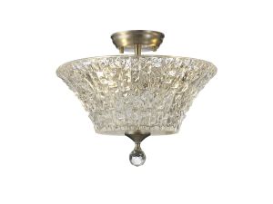 Amara 2 Light Semi Flush Ceiling E27 With Round 38cm Patterned Glass Shade Satin Nickel/Clear Item Weight: 6.0kg