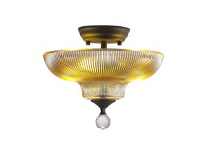 Amara 2 Light Semi Flush Ceiling E27 With Round 30cm Glass Shade Graphite/Amber