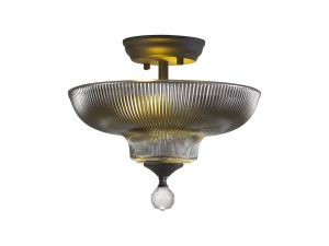 Amara 2 Light Semi Flush Ceiling E27 With Round 30cm Glass Shade Graphite/Smoked