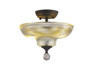 Amara 2 Light Semi Flush Ceiling E27 With Round 30cm Glass Shade Graphite/Clear