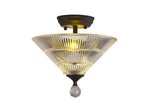 Amara 2 Light Semi Flush Ceiling E27 With Cone 30cm Glass Shade Graphite/Clear