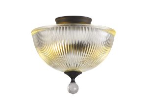 Amara 2 Light Semi Flush Ceiling E27 With Dome 30cm Glass Shade Graphite/Clear