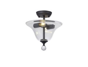 Amara 2 Light Semi Flush Ceiling E27 With Smooth Bell 30cm Glass Shade Graphite/Clear