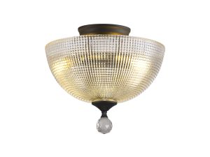 Amara 2 Light Semi Flush Ceiling E27 With Round 30cm Prismatic Effect Glass Shade Graphite/Clear