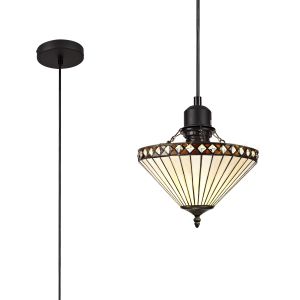 Te 30.5cm 1 Light Uplighter Pendant E27 With 30cm Tiffany Shade, Amber/Cream/Crystal/Black