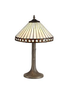 Te 1 Light Tree Like Table Lamp E27 With 30cm Tiffany Shade, Amber/Cmozarella/Crystal/Aged Antique Brass