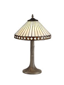 Te 1 Light Tree Like Table Lamp E27 With 30cm Tiffany Shade, Amber/Cream/Crystal/Aged Antique Brass