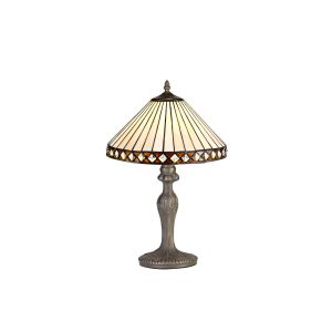 Te 1 Light Curved Table Lamp E27 With 30cm Tiffany Shade, Amber/Cream/Crystal/Aged Antique Brass